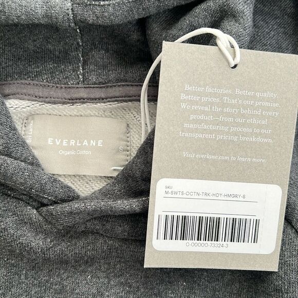 EVERLANE Hoodie Mens Small The Track Organic Cotton Heather Gray Retro 90s NWT - Picture 2 of 12